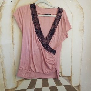 Pink and black top with lace detail